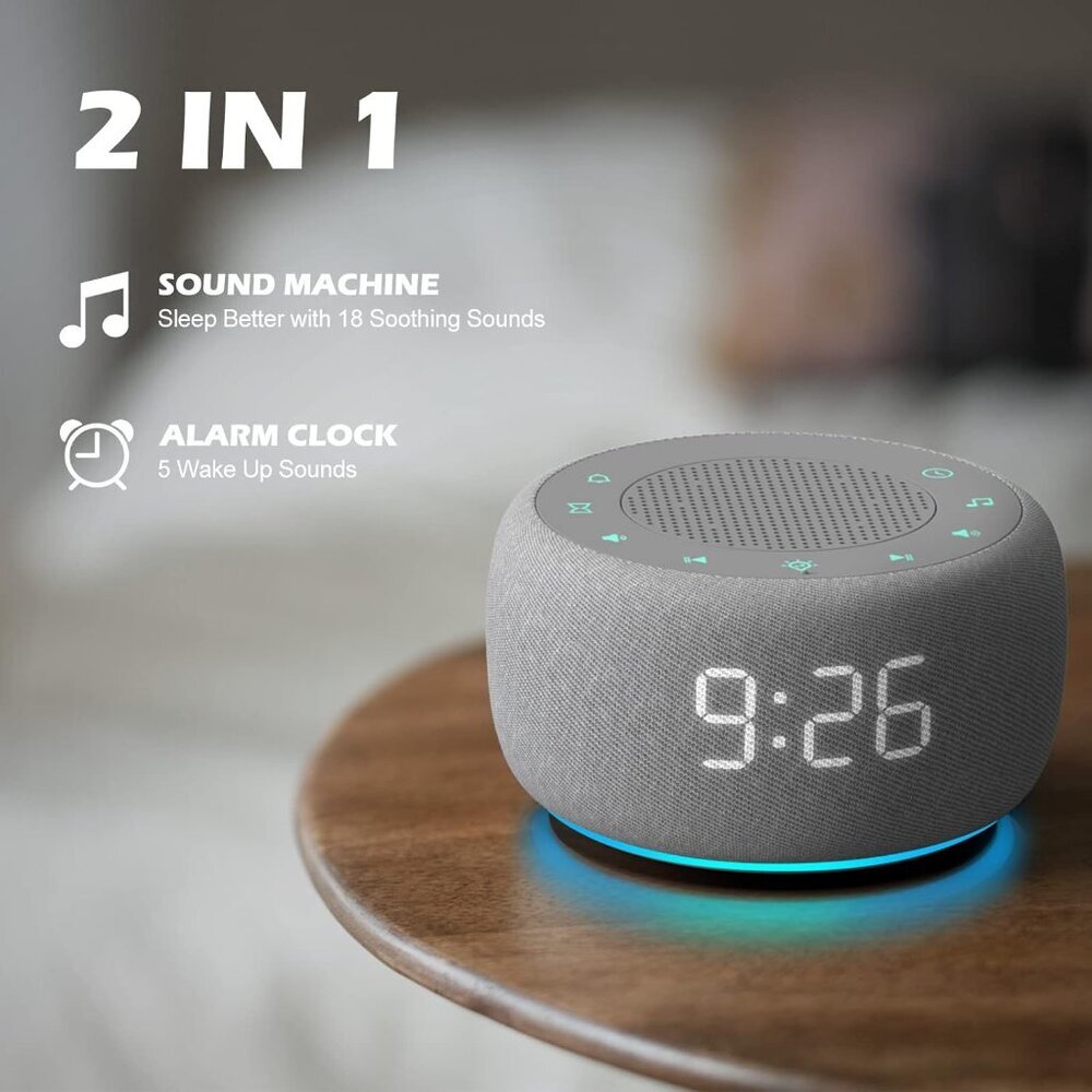 Sound Machine & Alarm Clock 2-in-1, 18 Soothing Sound, 7 Night Light, Sleep Time - Picture 2 of 7